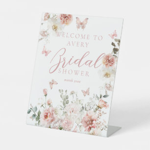 Rosa Roses Butterflay Brautparty Willkommen Sockelschild