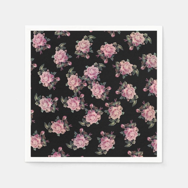 Rosa Roses Dark Floral Pattern Shabby Chic Party Serviette (Vorderseite)