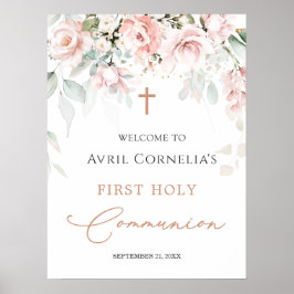 Rosa Roses Erste heilige Kommune Begrüßungszeichen Poster