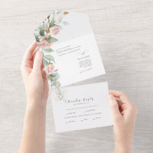 Rosa Roses Eukalyptus Beide Eltern Hochzeit alles All In One Einladung