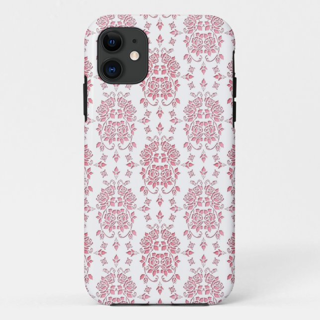 rosa Roses florales Damaskusmuster Case-Mate iPhone Hülle (Rückseite)