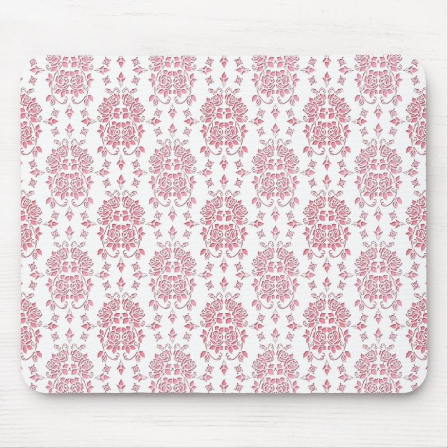 rosa Roses florales Damaskusmuster Mousepad (Vorne)