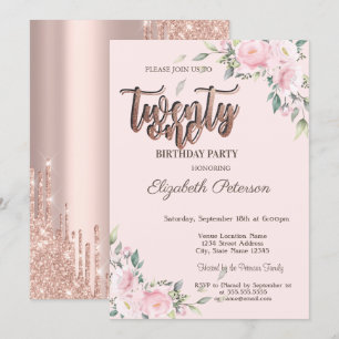 Rosa Roses Glitzer Tropfen Rose Gold 21. Geburtsta Einladung