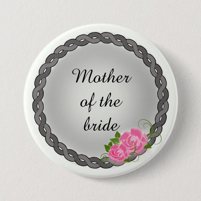 Rosa Roses Gray Wreath Mutter/Großmutter von Bride Button (Vorderseite)