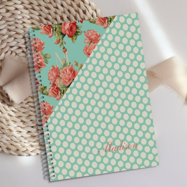 Rosa Roses Green Dots Girly Trendy Monogram Planer (Von Creator hochgeladen)