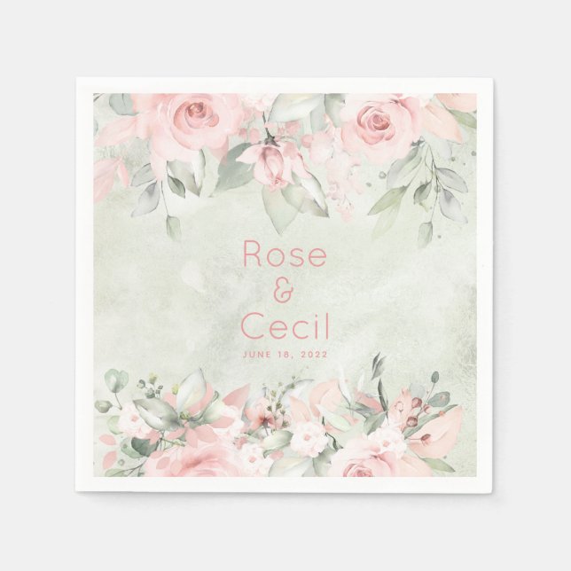 Rosa Roses Hochzeitscocktail Napkins Serviette (Vorderseite)