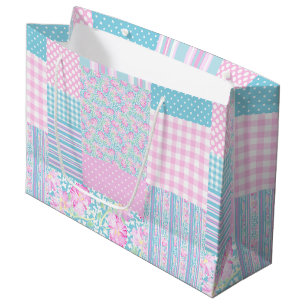 Rosa Roses Imitate Patchwork Große Geschenktasche Geschenktüte