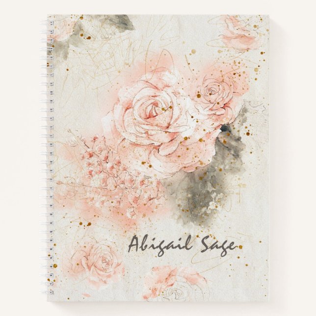 Rosa Roses " "In seiner Gegenwart" Bibelverse Notizbuch (Vorderseite)