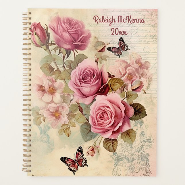 Rosa Roses Junk Journal Style Illustration Classic Planer (Vorderseite)