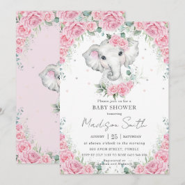 Rosa Roses Niedliche Elephant Babydusche Einladung