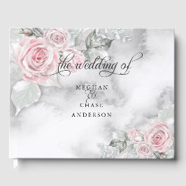 Rosa Roses Pewter Watercolor BarefootBride™ Gästebuch