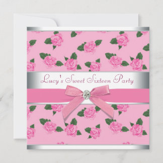 Rosa Roses Pink Sweet 16 Geburtstagsparty Einladung