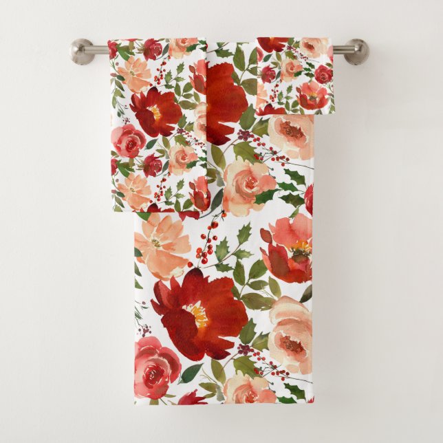 Rosa Roses Poppies Trendy Girly Badhandtuch Set (Insitu)