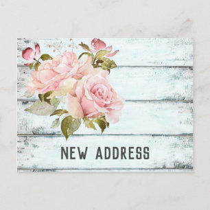 Rosa Roses Rustic Aqua Fence Neue Adresse Ankündigungspostkarte