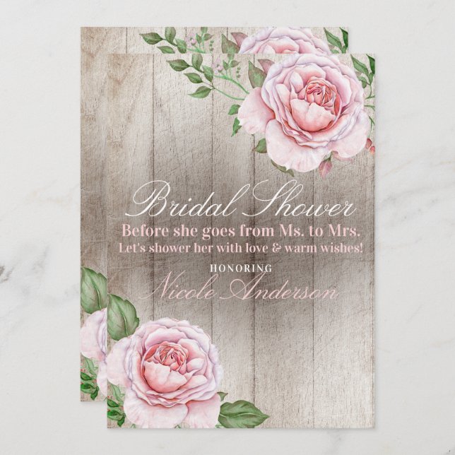 Rosa Roses Shabby Chic Weiß Rustikales Brautparty Einladung (Vorne/Hinten)