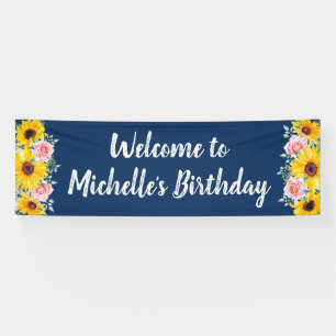 Rosa Roses Sonnenblumen Navy Blue Geburtstag Willk Banner