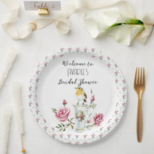 Rosa Roses Tee Party Dusche Pappteller