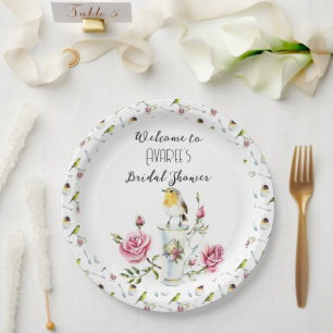 Rosa Roses Tee Party Dusche Pappteller