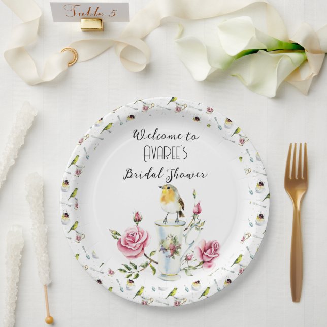 Rosa Roses Tee Party Dusche Pappteller (Hochzeit)