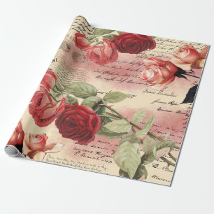 Rosa Roses Vintages Ephemerapier Geschenkpapier