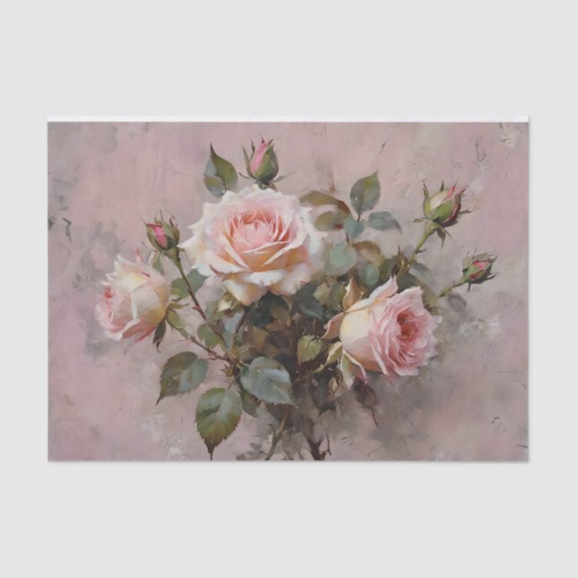 Rosa Roses Wasserfarbe Dekoute Seidenpapier (Vorderseite)