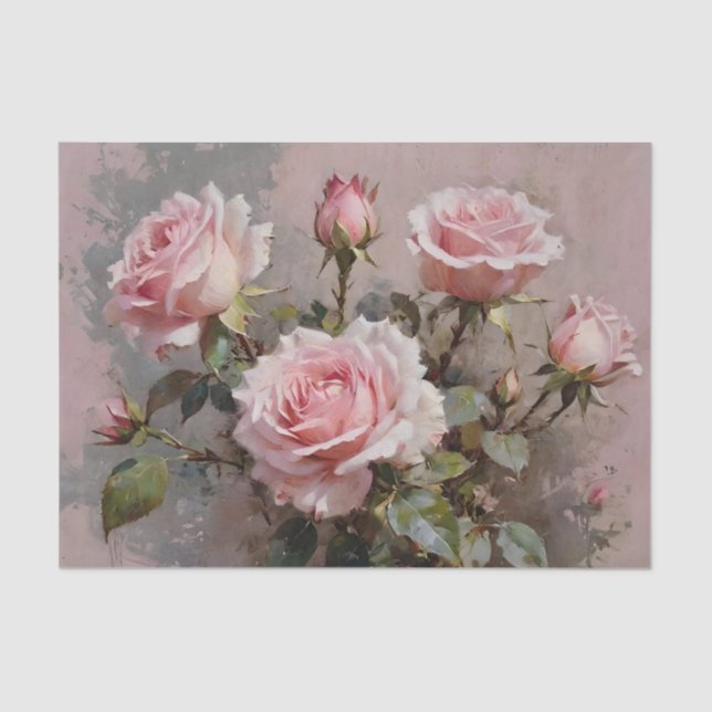 Rosa Roses Wasserfarbe Dekoute Seidenpapier (Vorderseite)