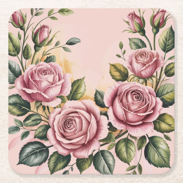 Rosa Roses Wasserfarbe Untersetzer Set (Vorderseite)