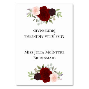Rosa Roses Wedding DIY Falten Platzkarte mit Titel Tischnummer