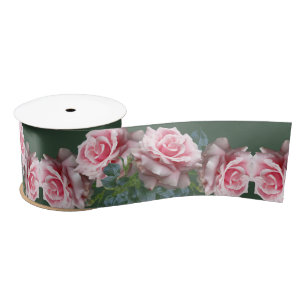 Rosa Roses Wide Wedding Dark Green Ribbon Satinband