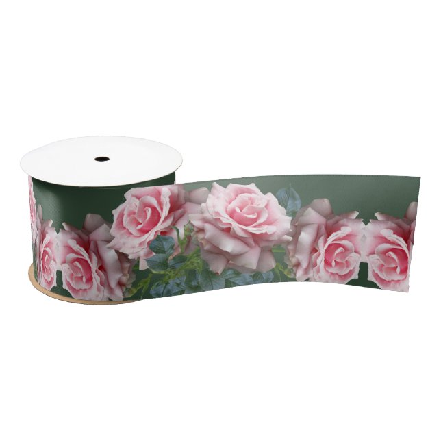 Rosa Roses Wide Wedding Dark Green Ribbon Satinband (Spule)
