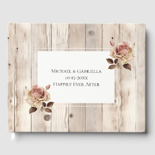 Rosa Roses Wood Cream White Wedding Gästebuch
