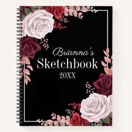 Rosa Roses Your Name Black Sketchbook Notizbuch
