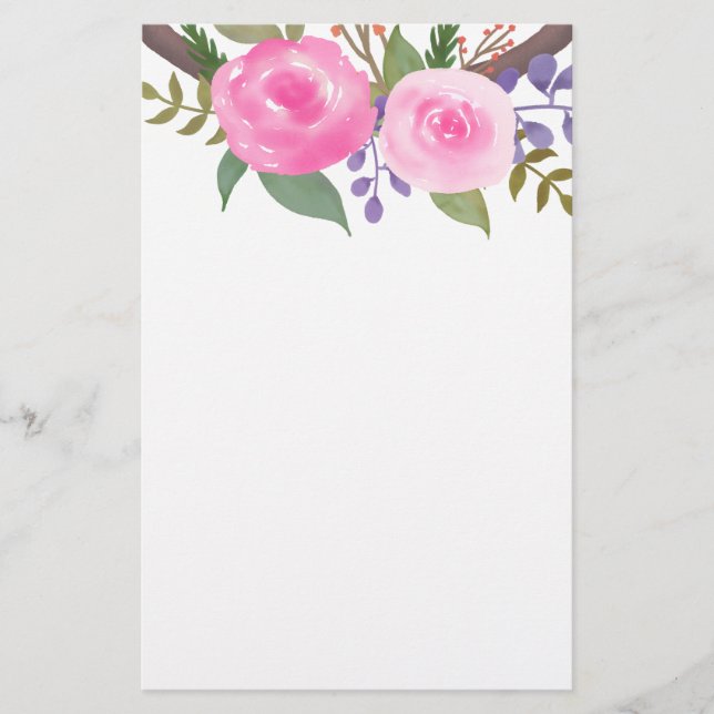 Rosa Rosewatercolor-BlumenShabby Chic Briefpapier (Vorderseite)