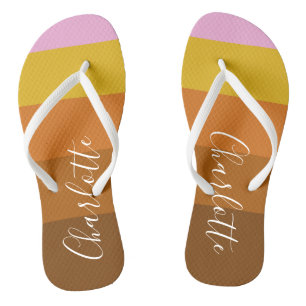 Rosa rostbreite Abstrakte Streifen Personalisiert Flip Flops
