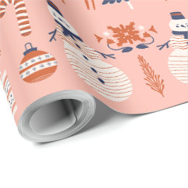 Rosa Rot Blau Illustratives Modernes Weihnachten Geschenkpapier
