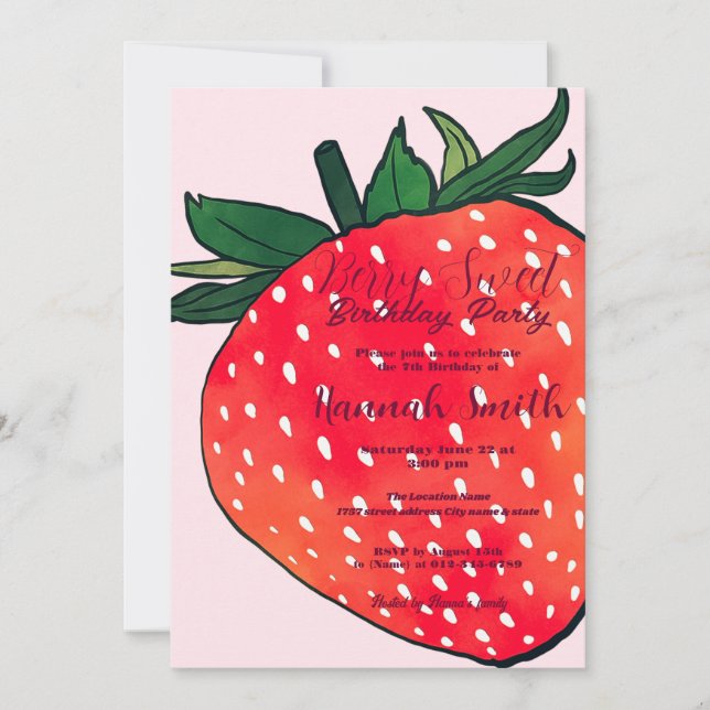 Rosa Rot Erdbeere Berry Sweet Einladung (Vorderseite)