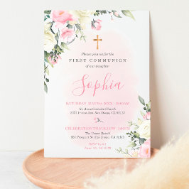 Rosa rot Erste Kommune Einladung für Mädchen