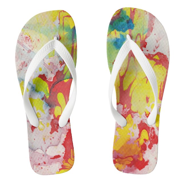 Rosa Rot Gelb Blau Grün Moderne Moderne Abstrakt Flip Flops (Fußbett)