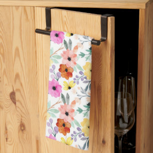 Rosa, Rot, Gelbe Florale Blumen Wasserfarben  Geschirrtuch