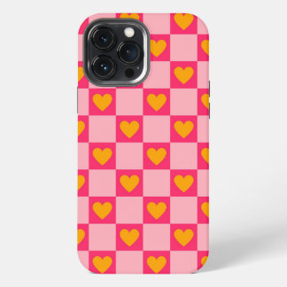 Rosa Rot Gelbes Herz Liebe Kariertes Y2K-Muster iPhone 13 Pro Max Hülle
