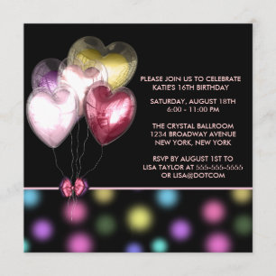 Rosa Rot Gold Herz Ballons Sweet 16 Party Einladung