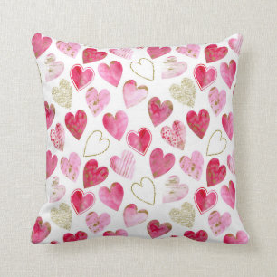 Rosa Rot Gold Moderne Aquarellfarben Liebe Herzmus Kissen