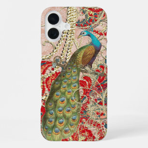 Rosa Rot Gold Pfau Wirbel iPhone 16 Plus Hülle