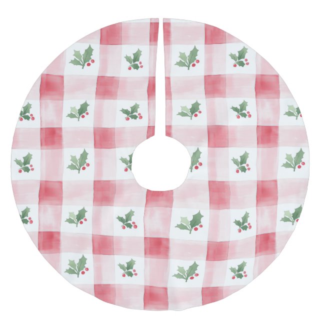 Rosa Rot Grün Muster Weihnachten Polyester Weihnachtsbaumdecke (Vorderseite)