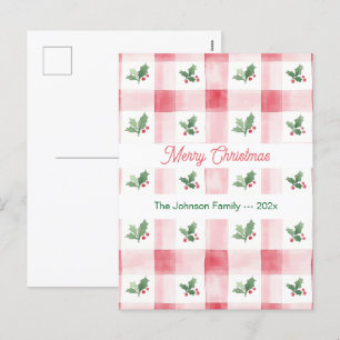Rosa Rot Grün Retro Weihnachtsmuster Feiertagspostkarte