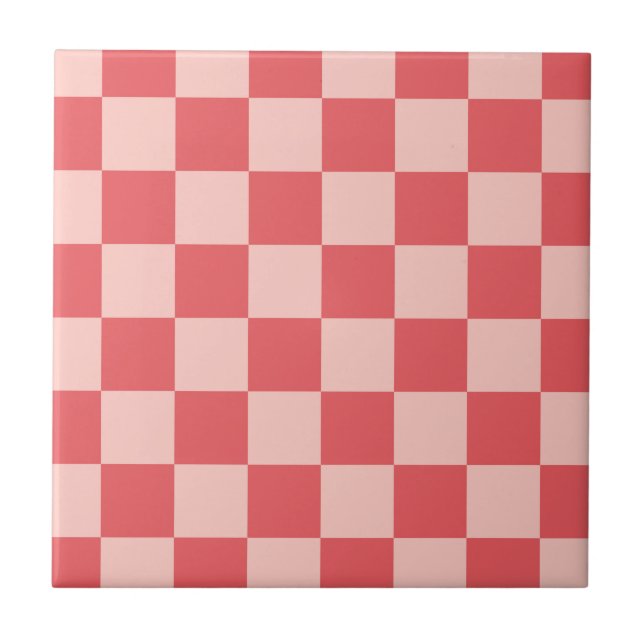Rosa-rot kariertes Gingham-Muster Fliese (Vorderseite)