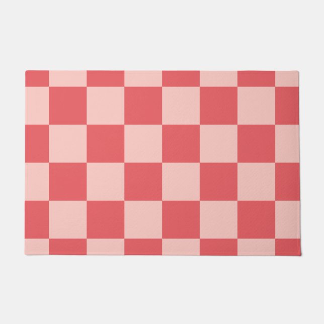 Rosa-rot kariertes Gingham-Muster Fußmatte (Vorderseite)