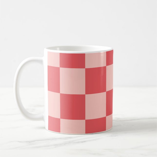 Rosa-rot kariertes Gingham-Muster Kaffeetasse (Links)
