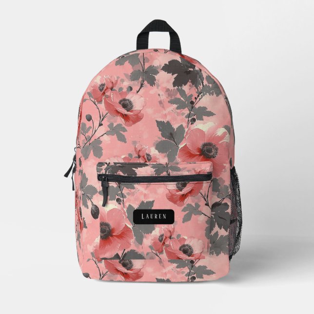 Rosa, rot, Mohnmuster der Blume Bedruckter Rucksack (Vorderseite)