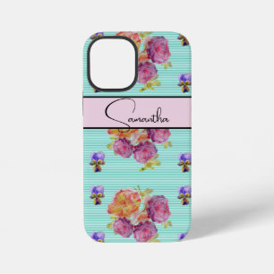 Rosa Rot pink Aquarell Rosen floral Blumen Telefon iPhone 12 Mini Hülle